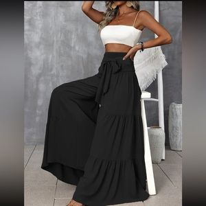 Trend4us Boho Ruffle Wide-Leg Drawstring Pants